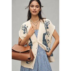 NEW Maeve V-neck Peakcock Sweater Vest Sz S Cream Blue $148 [jb]